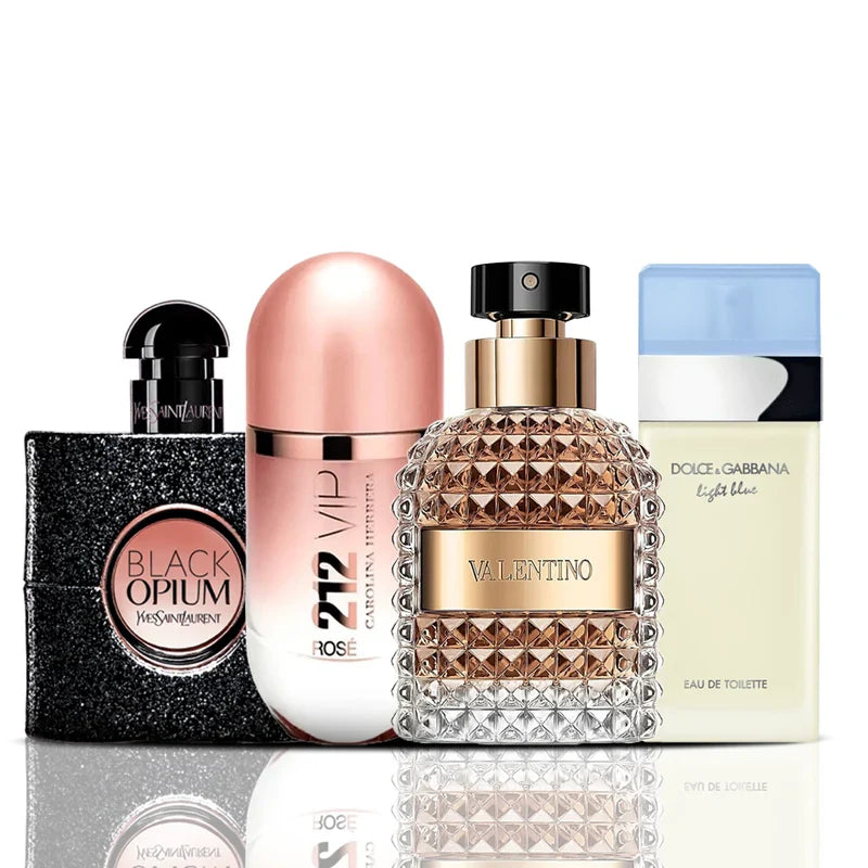 Combo 4 Perfumes - Black Opium + 212 VIP Rose + Valentino + Dolce & Gabbana Light Blue 100ML