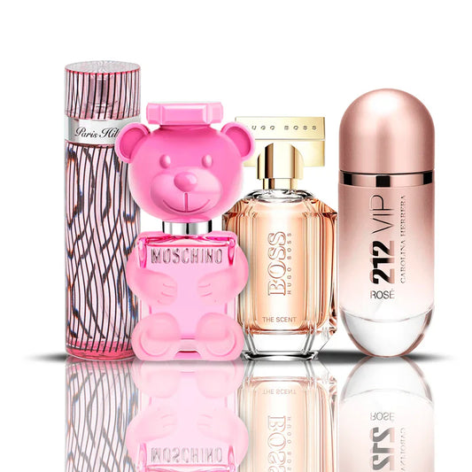 Combo 4 Perfumes - 212 VIP Rose + Moschink Bubble Gum + Hugo Boss The Scent + París Hilton 100ML