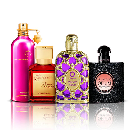 Combo 4 Perfumes - Orientica Velvet Gold + Baccarat Rouge + Black Opium + Montale Roses Musk 100ML