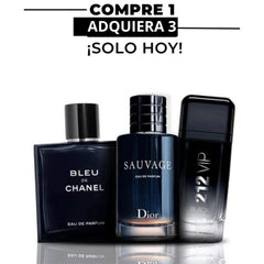 LUXE TRIO PARFUM MEN: BLEU CHANEL + 212 VIP MEN + SAUVAGE DIOR  (60% DESCUENTO)